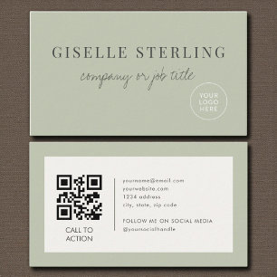 Carte De Visite Code QR du logo de l'entreprise minimaliste vert s