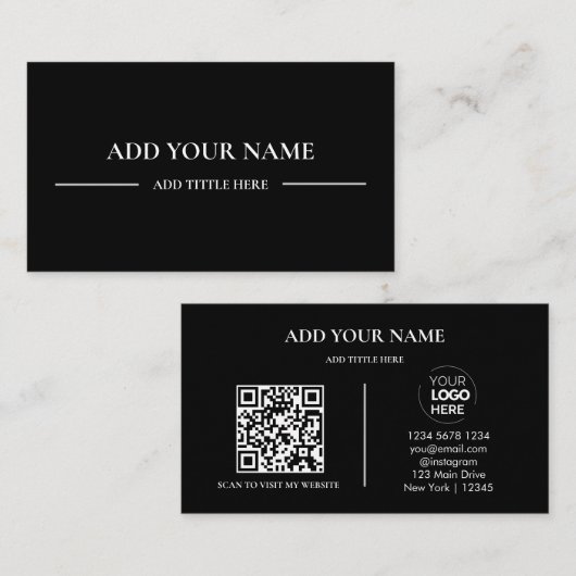 Carte De Visite Code QR du logo de l'entreprise | Noir moderne pro (Devant / Derrière)