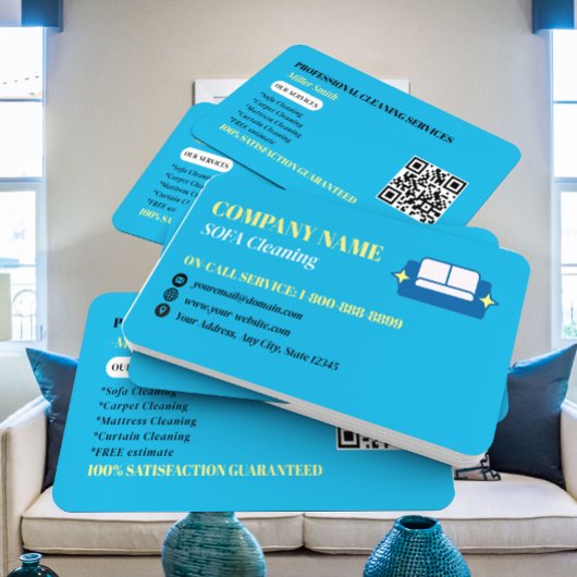 Carte De Visite Code QR du logo de nettoyage de canapé professionn