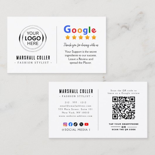 Carte De Visite Code QR du logo de restaurant Google (Devant / Derrière)