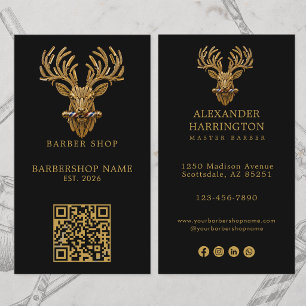 Carte De Visite Code QR du logo de salon de coiffure moderne Gold