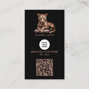 Carte De Visite Code QR du logo de salon de coiffure panthère or r