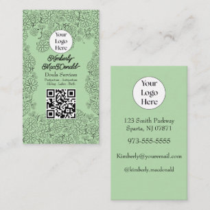 Carte De Visite code QR du logo de script des services de doula Ve
