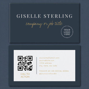 Carte De Visite Code QR du logo d'entreprise minimaliste bleu mari