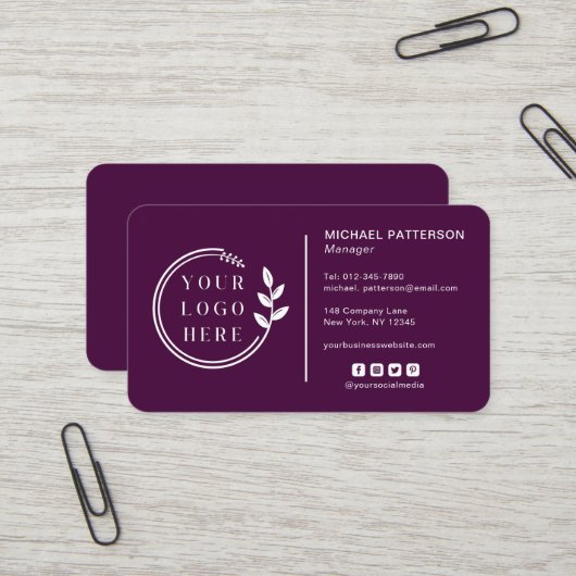 Carte De Visite Code QR du logo d'entreprise Plum pour les coordon (Devant/Arrière en situation)
