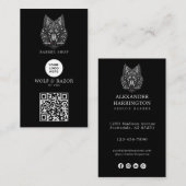 Carte De Visite Code QR du logo du salon de coiffure Modern Silver (Devant / Derrière)