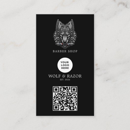 Carte De Visite Code QR du logo du salon de coiffure Modern Silver (Devant)