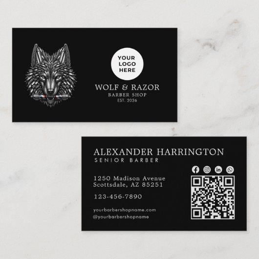 Carte De Visite Code QR du logo du salon de coiffure professionnel (Devant / Derrière)