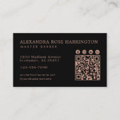 Carte De Visite Code QR du logo du salon de coiffure Rose Gold Pan (Dos)