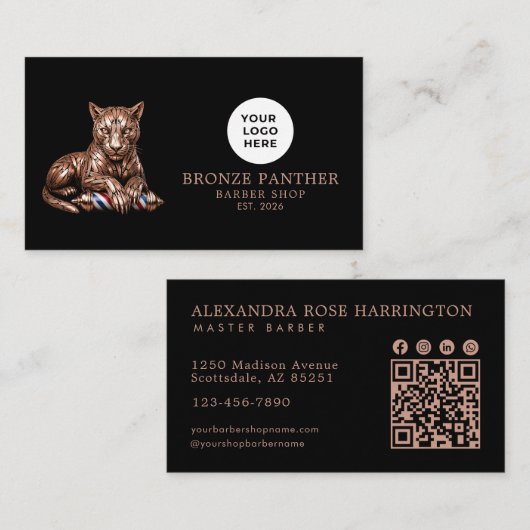 Carte De Visite Code QR du logo du salon de coiffure Rose Gold Pan (Devant / Derrière)