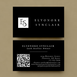 Carte De Visite Code QR du logo du Studio de Cils Script Noir Blan