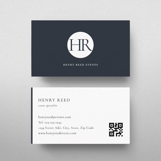 Carte De Visite code QR du logo monogramme Navy foncé