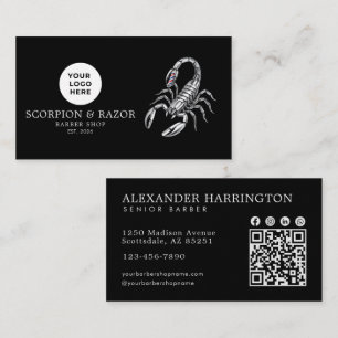 Carte De Visite Code QR du logo Scorpion Argenté du Salon de Coiff