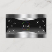Carte De Visite Code QR du logo Smart Black Silver Shimmer Borders (Devant)