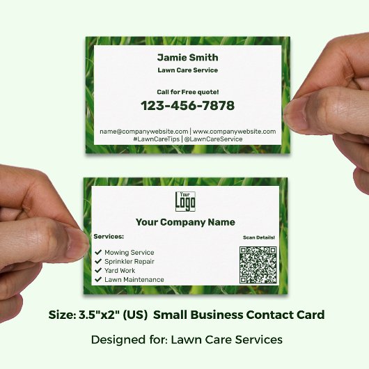 Carte De Visite Code QR du logo vert blanc du service d'entretien