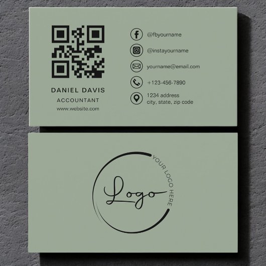 Carte De Visite Code QR du logo vert sauge comptable 