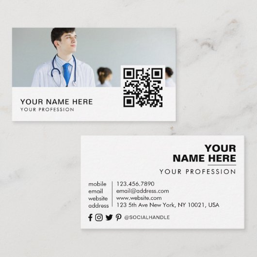 Carte De Visite Code QR du médecin (Devant / Derrière)