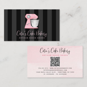 Carte De Visite Code QR du mélangeur de boulangerie rose blush sur