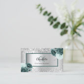 Carte De Visite Code QR du monogramme des fleurs vertes argentées (Debout devant)