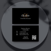 Carte De Visite Code Qr du monogramme en or noir
