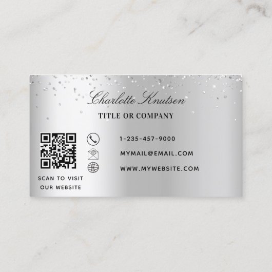 Carte De Visite Code QR du monogramme Silver confetti (Dos)