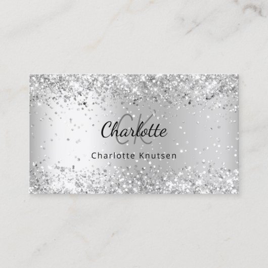 Carte De Visite Code QR du monogramme Silver confetti (Devant)