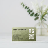 Carte De Visite Code QR du motif de maillage géométrique vert de l (Debout devant)