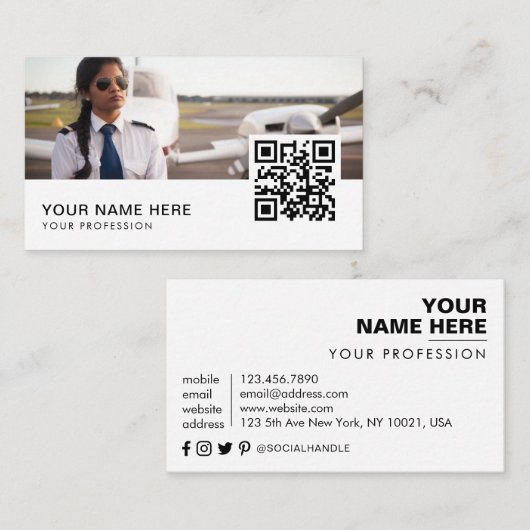 Carte De Visite code QR du pilote privé (Devant / Derrière)