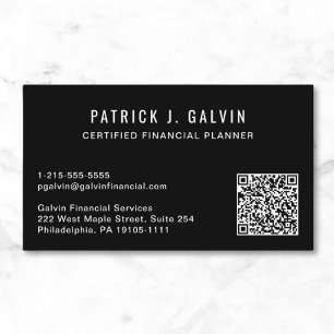 Carte De Visite Code QR du planificateur financier CFP noir