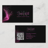 Carte De Visite Code QR du salon de beauté Monogram Black Neon Pin (Devant / Derrière)