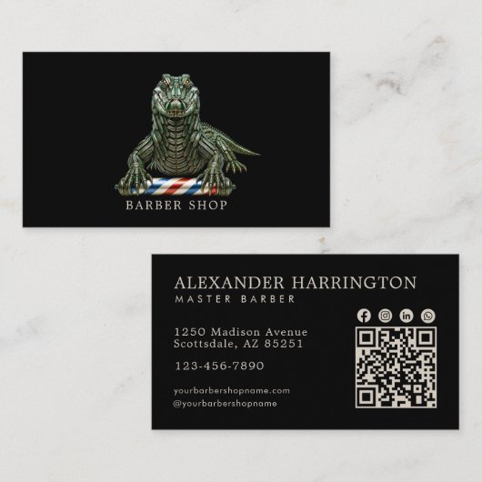 Carte De Visite Code QR du salon de coiffure élégant Alligator Éme (Devant / Derrière)
