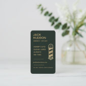 Carte De Visite Code QR du salon de coiffure Green Gold Barber (Debout devant)