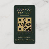 Carte De Visite Code QR du salon de coiffure Green Gold Barber (Dos)