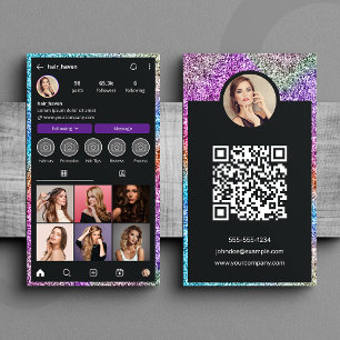 Carte De Visite Code QR du salon de coiffure Instagram à paillette
