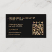 Carte De Visite Code QR du salon de coiffure Modern Barber Bronze  (Dos)