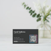 Carte De Visite Code QR du salon de coiffure noir à paillettes mod (Debout devant)
