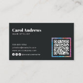 Carte De Visite Code QR du salon de coiffure noir à paillettes mod (Devant)
