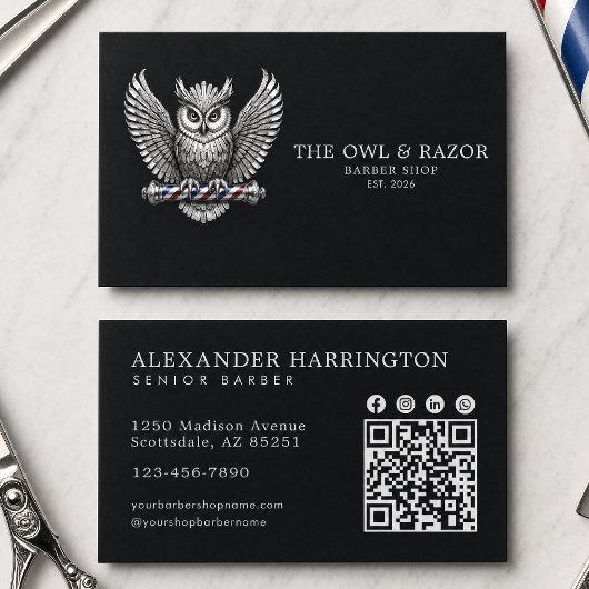 Carte De Visite Code QR du salon de coiffure professionnel Barber 