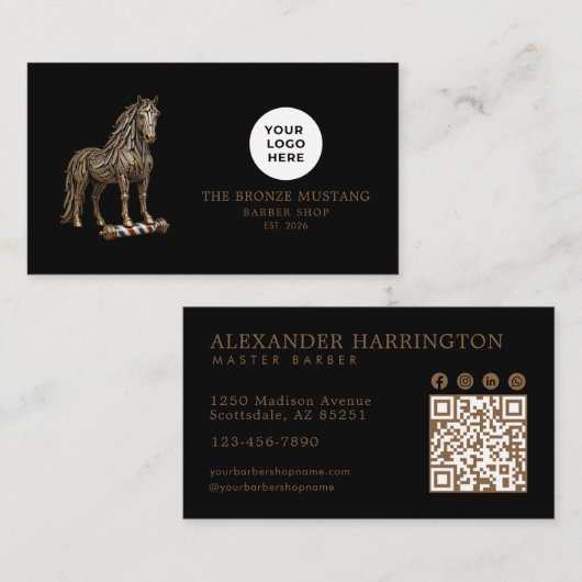 Carte De Visite Code QR du Salon de Coiffure Professionnel Bronze (Devant / Derrière)