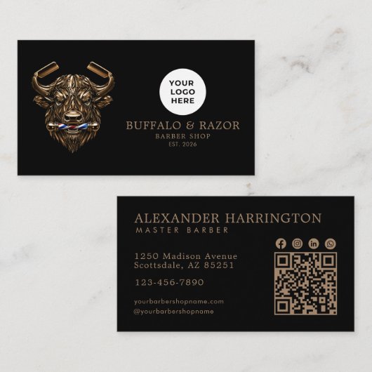 Carte De Visite Code Qr du Salon de Coiffure Professionnel Bronze  (Devant / Derrière)