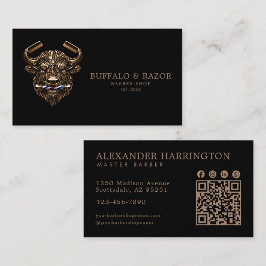 Carte De Visite Code Qr du Salon de Coiffure Professionnel Bronze (Devant / Derrière)