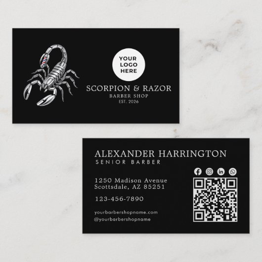 Carte De Visite Code Qr du Salon de Coiffure Professionnel Scorpio (Devant / Derrière)