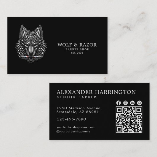 Carte De Visite Code Qr du Salon de Coiffure Professionnel Silver  (Devant / Derrière)