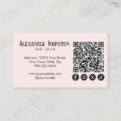 Carte De Visite Code QR du salon de coiffure Rose Blush sur les ré (Dos)