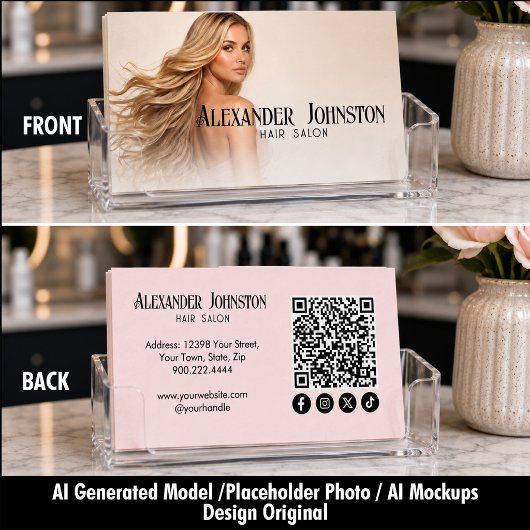 Carte De Visite Code QR du salon de coiffure Rose Blush sur les ré