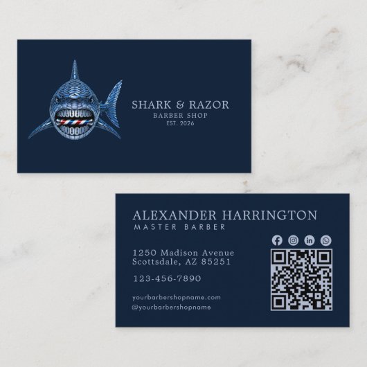 Carte De Visite Code Qr du Salon de Coiffure Steel Shark Professio (Devant / Derrière)