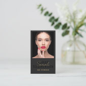 Carte De Visite Code QR du salon de manucure Photo Script Beige (Debout devant)