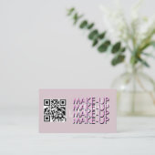 Carte De Visite Code QR du Salon de Maquillage Rose Noir Script   (Debout devant)