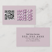 Carte De Visite Code QR du Salon de Maquillage Rose Noir Script   (Devant / Derrière)