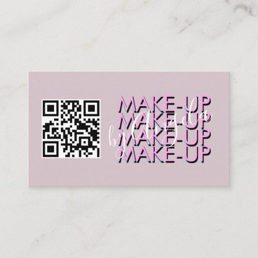 Carte De Visite Code QR du Salon de Maquillage Rose Noir Script   (Devant)